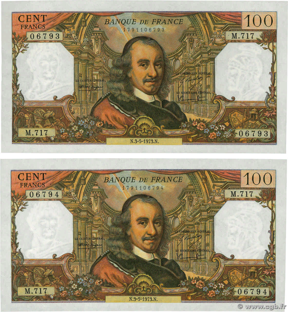 100 Francs CORNEILLE Consécutifs FRANCIA  1973 F.65.42 SC