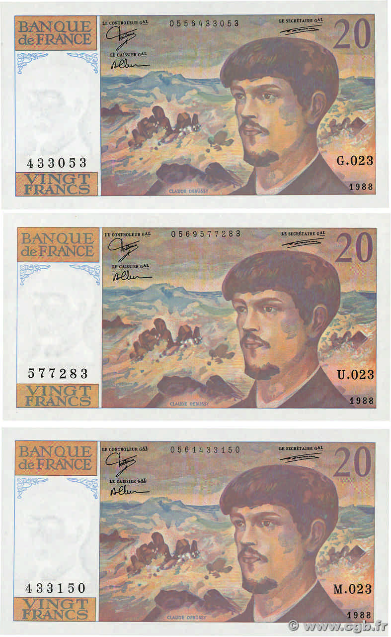 20 Francs DEBUSSY Lot FRANCIA  1988 F.66.09 q.FDC