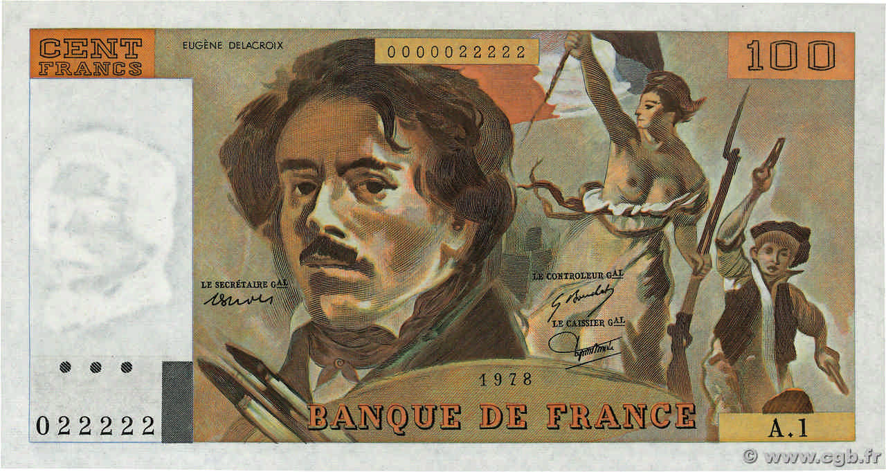 100 Francs DELACROIX Numéro spécial FRANCIA  1978 F.68.01A1 q.FDC