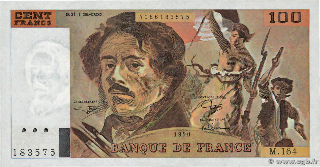 100 Francs DELACROIX imprimé en continu FRANCIA  1990 F.69bis.02b FDC