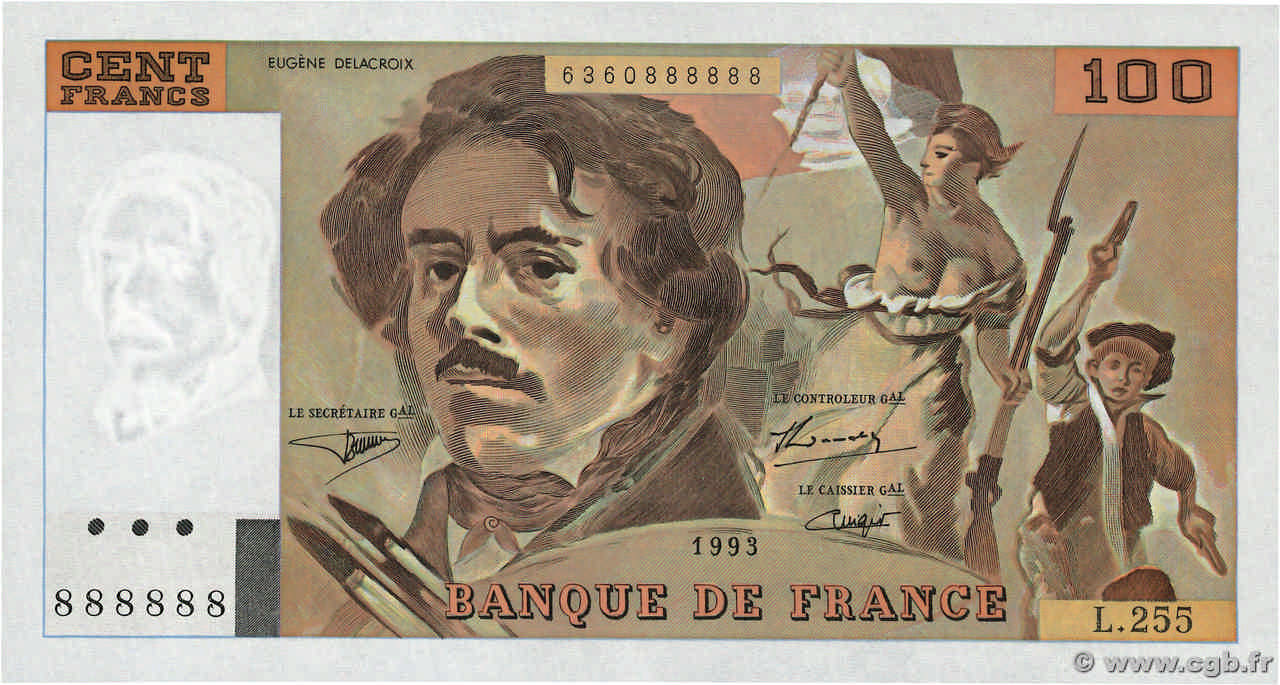 100 Francs DELACROIX imprimé en continu Numéro spécial FRANKREICH  1993 F.69bis.08 ST