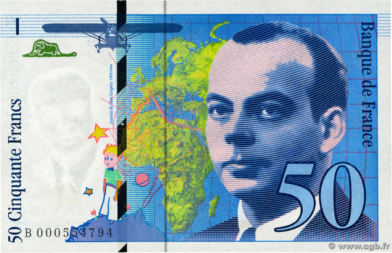 50 Francs SAINT-EXUPÉRY FRANCIA  1992 F.72.01aB FDC
