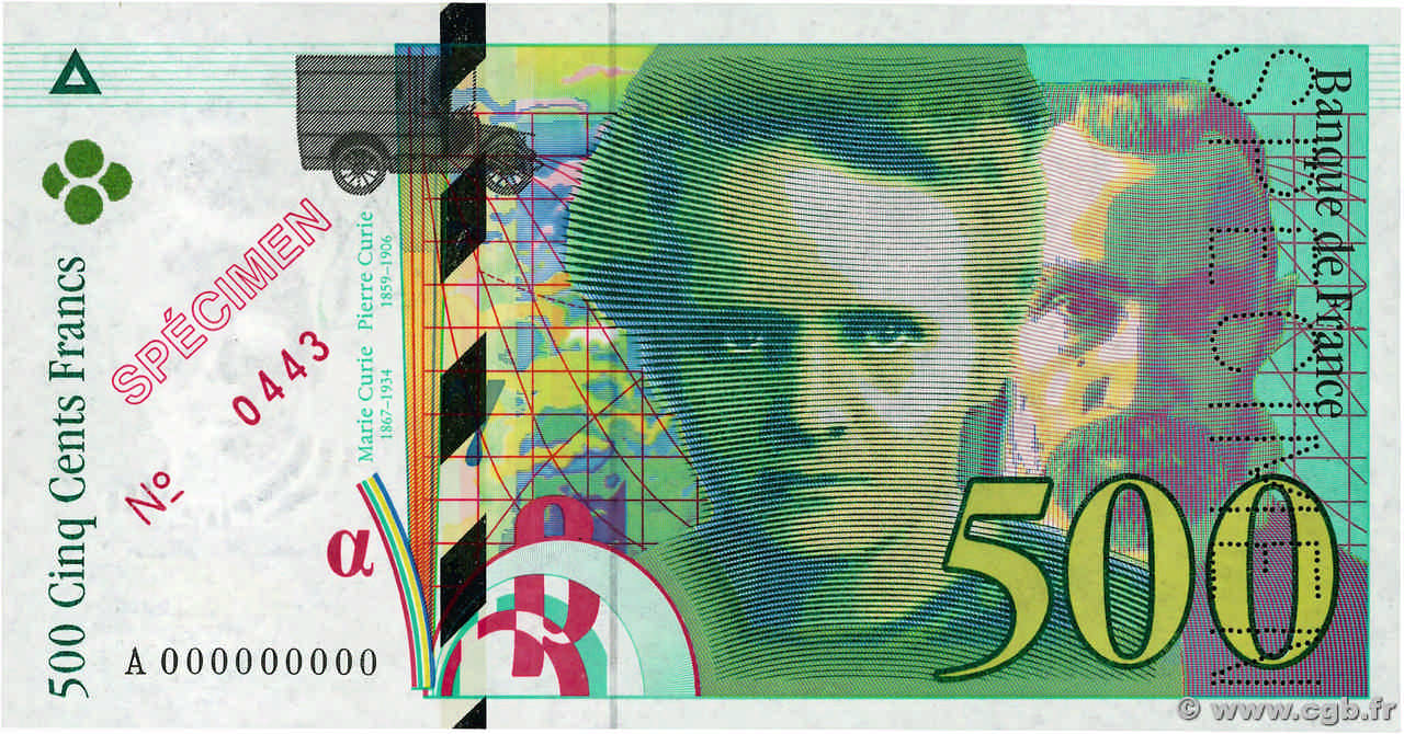 500 Francs PIERRE ET MARIE CURIE Spécimen FRANKREICH  1994 F.76.01Spn fST+