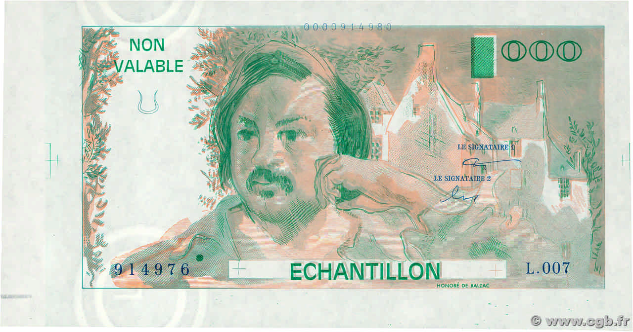 0 Francs BALZAC échantillon Échantillon FRANCE  1980 EC.1980.01 UNC-
