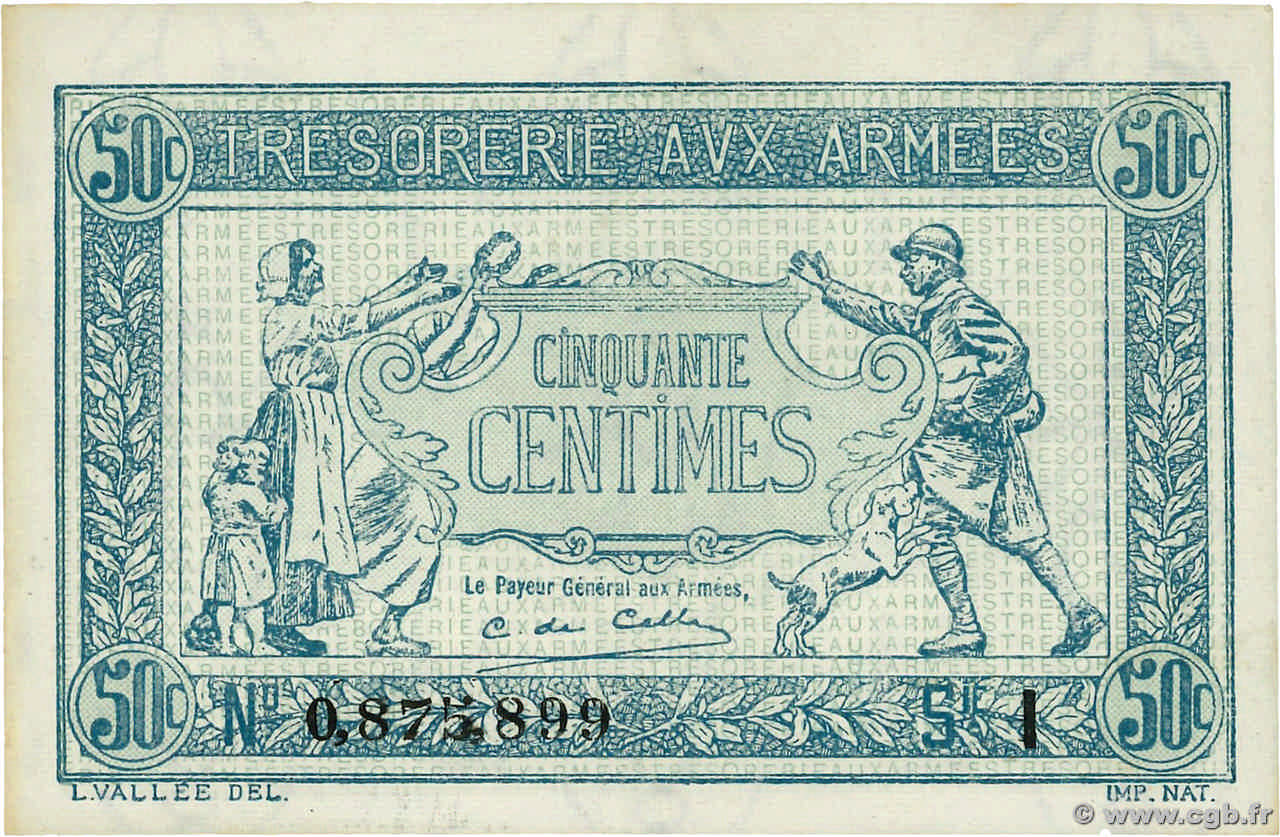 50 Centimes TRÉSORERIE AUX ARMÉES 1917 FRANCIA  1917 VF.01.09 EBC+