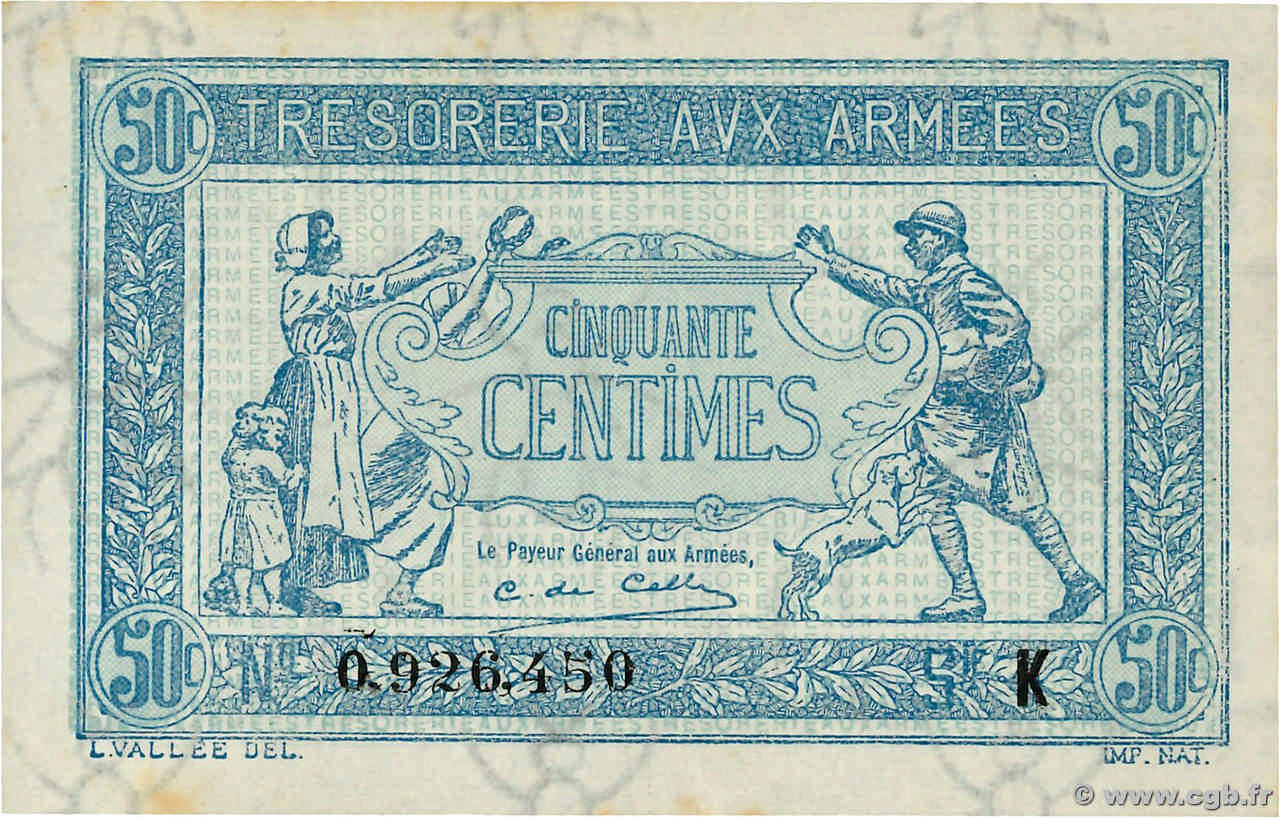 50 Centimes TRÉSORERIE AUX ARMÉES 1917 FRANCIA  1917 VF.01.11 AU