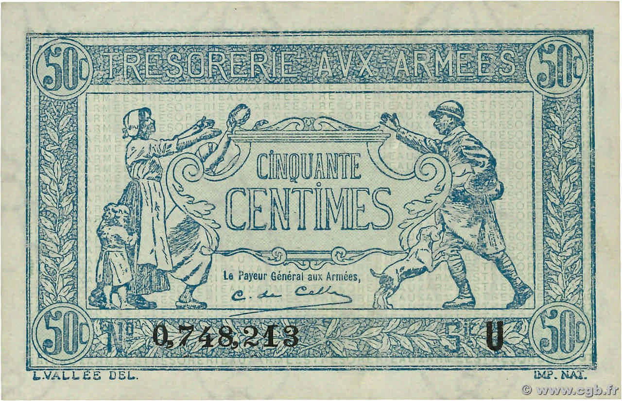 50 Centimes TRÉSORERIE AUX ARMÉES 1919 FRANCIA  1919 VF.02.04 EBC