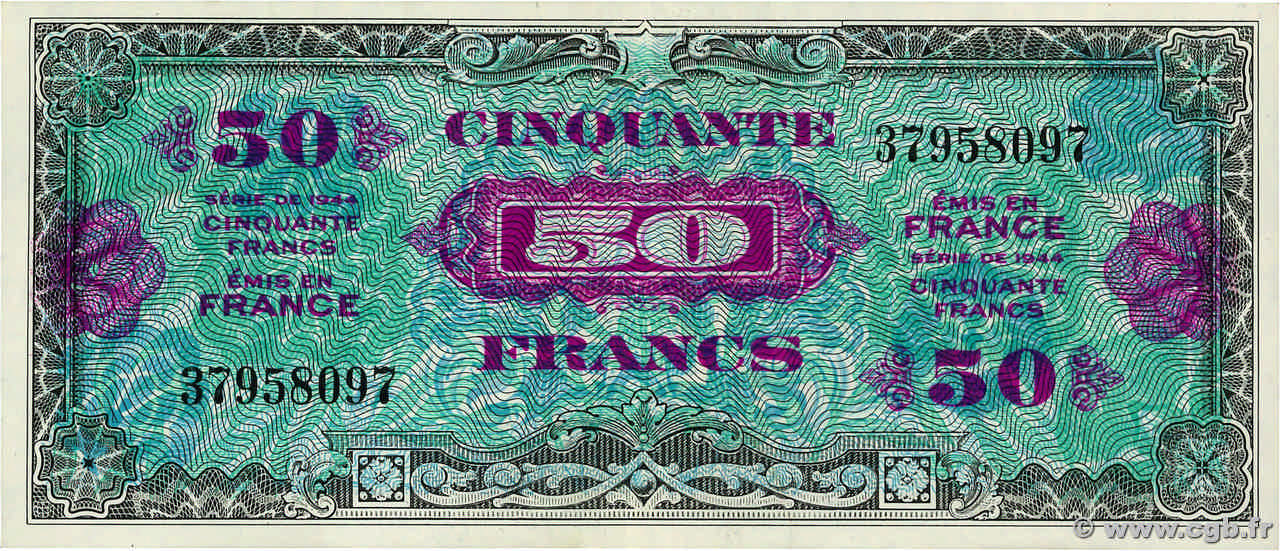 50 Francs DRAPEAU FRANCE  1944 VF.19.01 pr.SUP