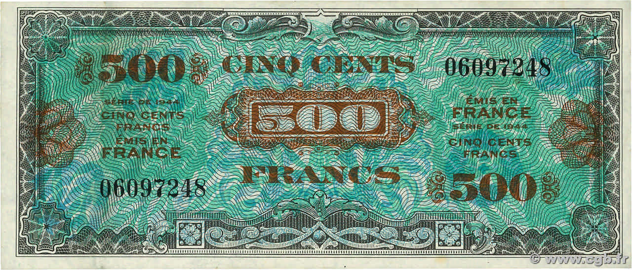 500 Francs DRAPEAU FRANKREICH  1944 VF.21.01 fVZ