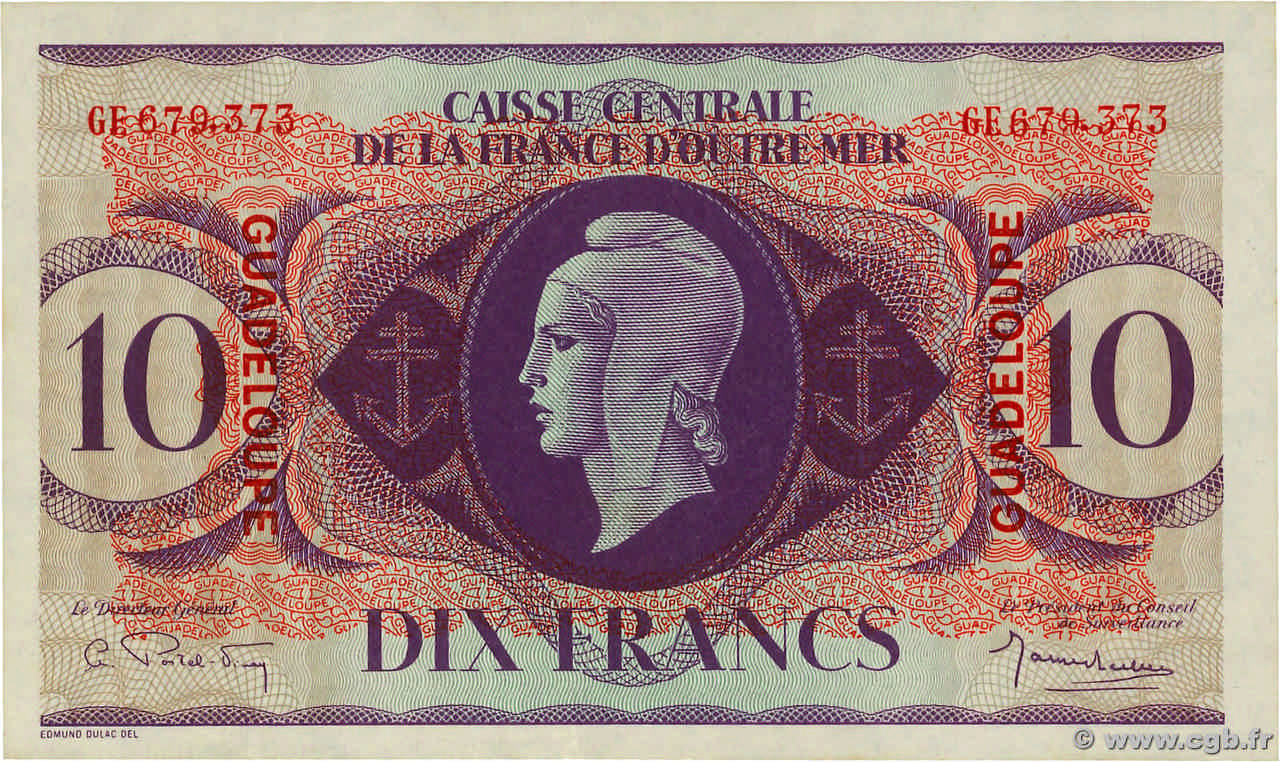 10 Francs GUADELOUPE  1944 P.27a SPL+