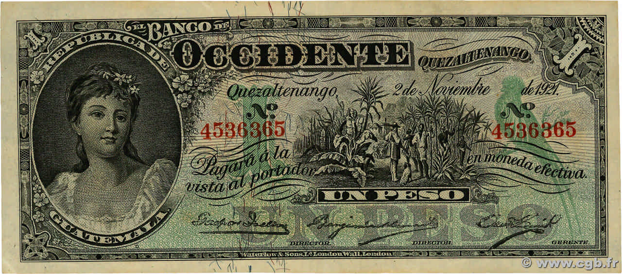1 Peso GUATEMALA Quezaltenango 1921 PS.175b MBC+