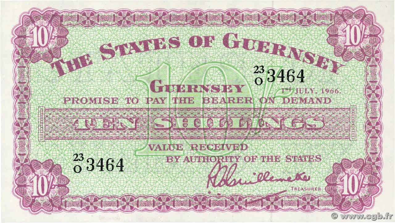 10 Shillings GUERNSEY  1966 P.42c SC+