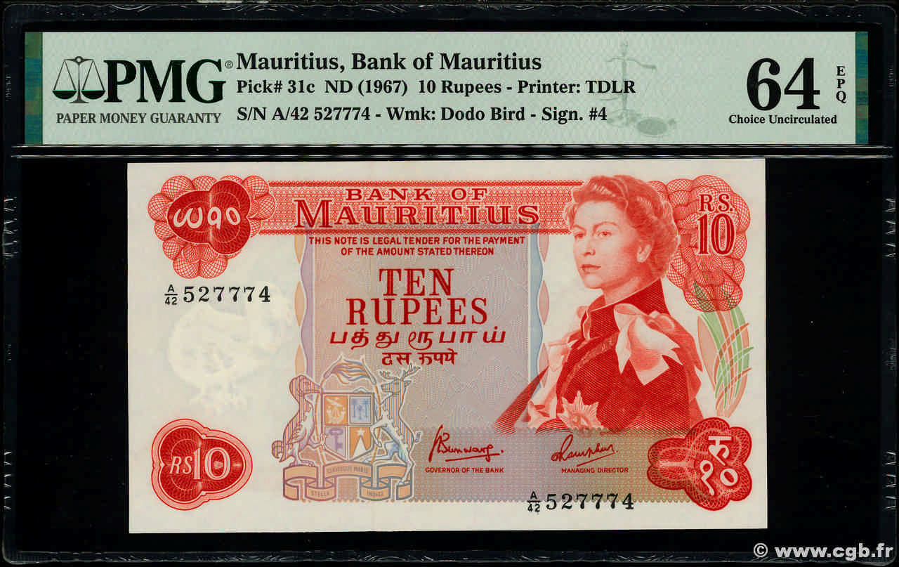 10 Rupees MAURITIUS  1967 P.31c fST+