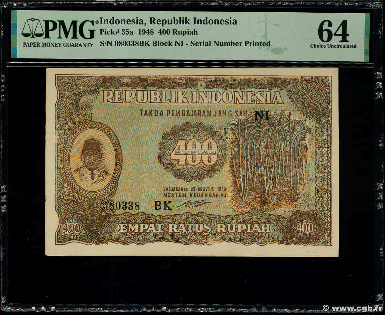 400 Rupiah INDONESIA  1948 P.035a SC+