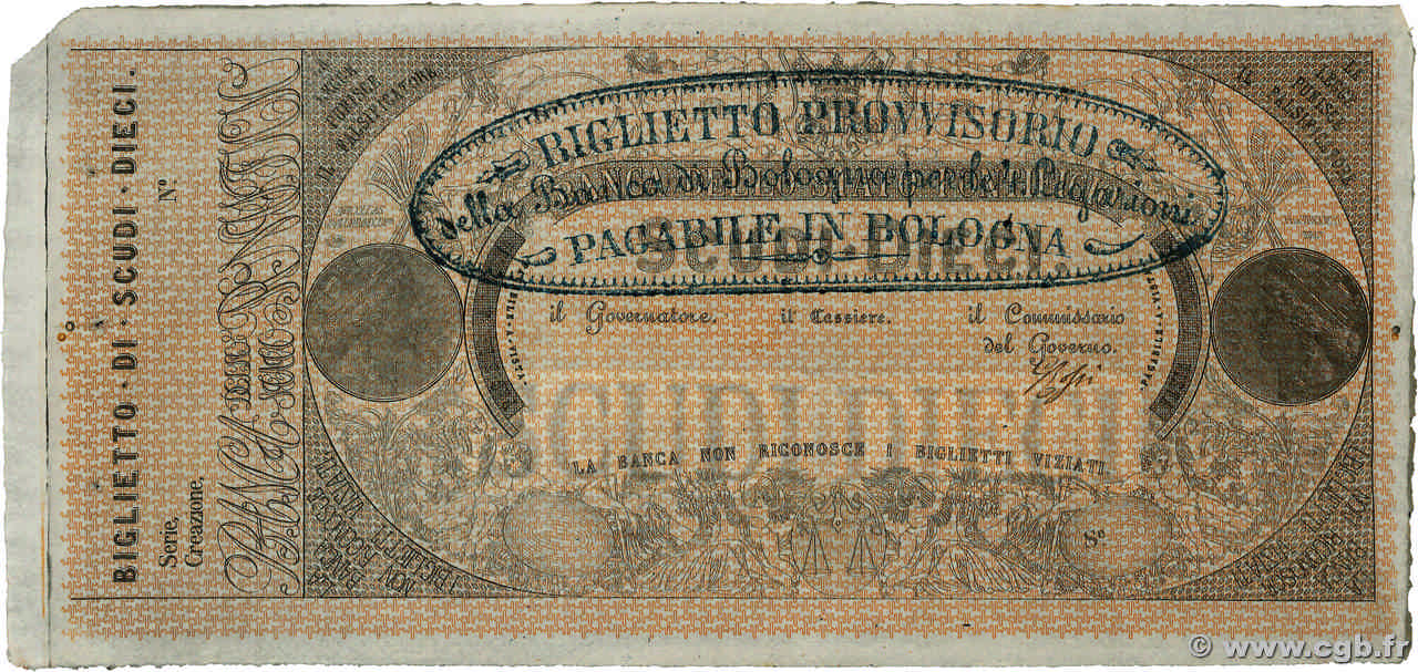 10 Scudi Non émis ITALIA Bologne 1853 PS.671r EBC