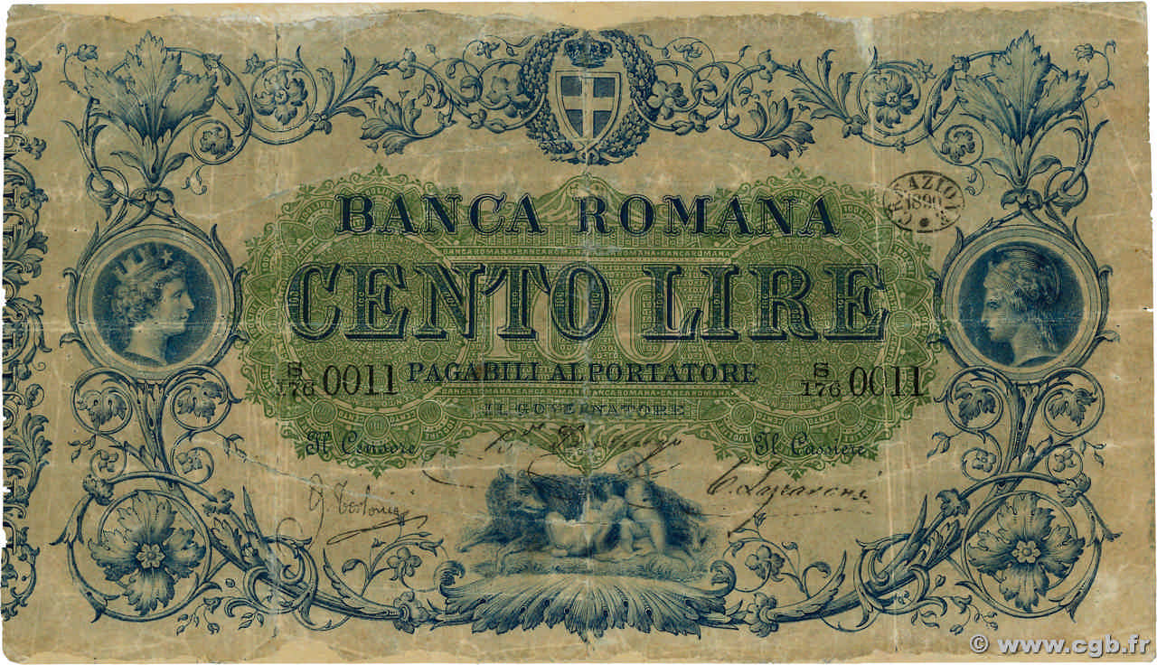 100 Lires ITALIA Rome 1890 PS.799 RC