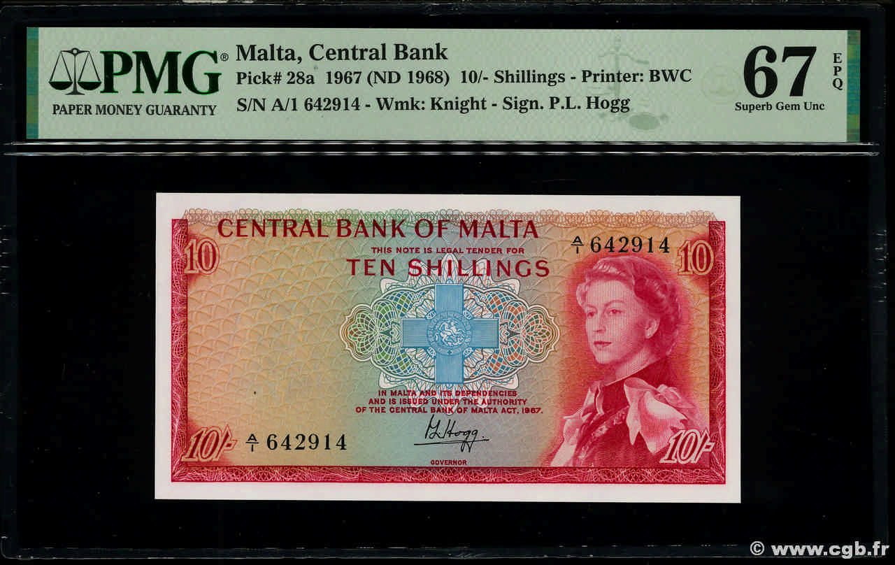 10 Shillings MALTE  1968 P.28a ST