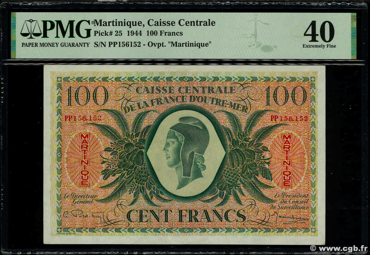 100 Francs MARTINIQUE  1944 P.25 TTB+