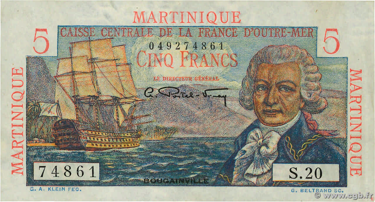 5 Francs Bougainville MARTINIQUE  1946 P.27 AU-