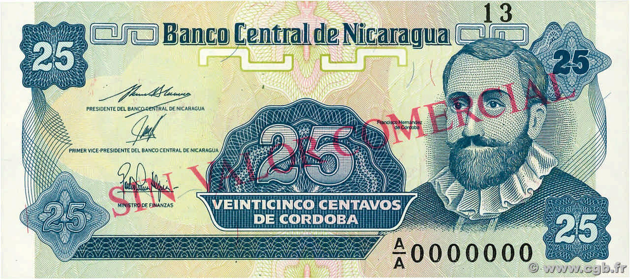 25 Centavos Spécimen NICARAGUA  1991 P.170s FDC