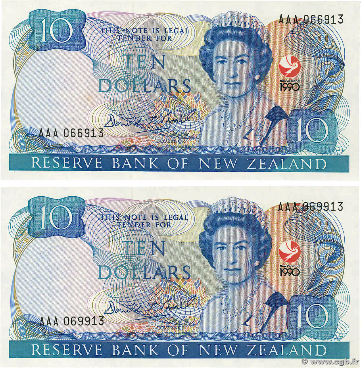10 Dollars Lot NOUVELLE-ZÉLANDE  1990 P.176 pr.NEUF