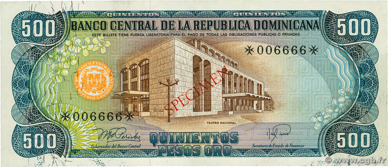 500 Pesos Oro Spécimen DOMINICAN REPUBLIC  1978 P.CS4 AU+