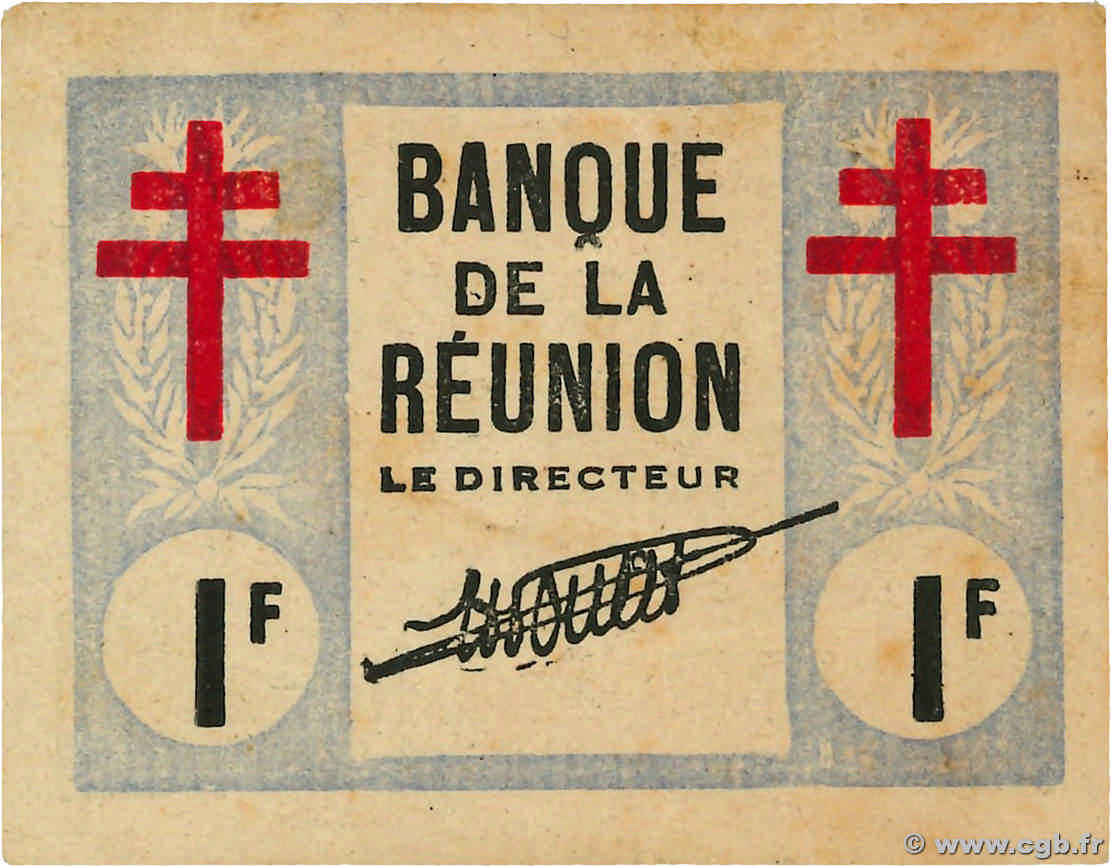 1 Franc Croix de Lorraine ÎLE DE LA RÉUNION  1943 P.34 TTB