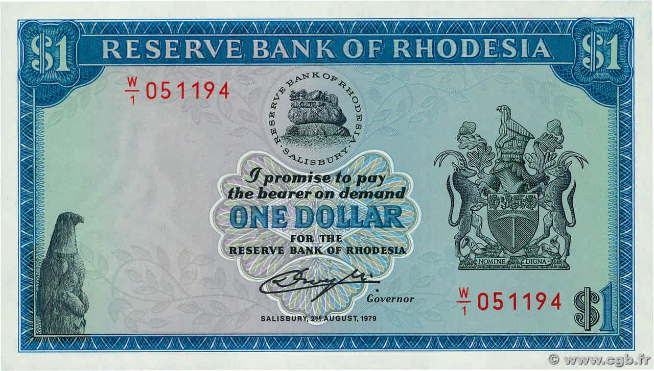 1 Dollar Remplacement RHODÉSIE  1979 P.38ar NEUF