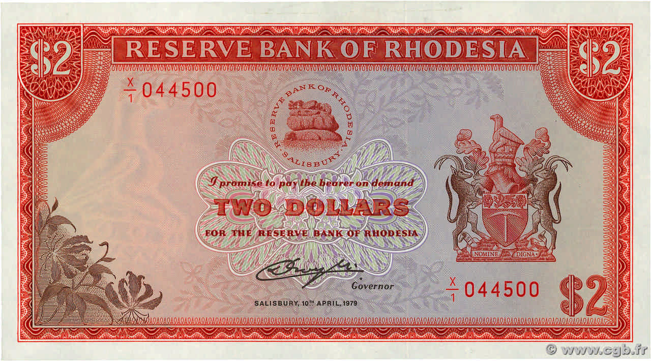 2 Dollars Remplacement RHODESIA  1979 P.39ar FDC