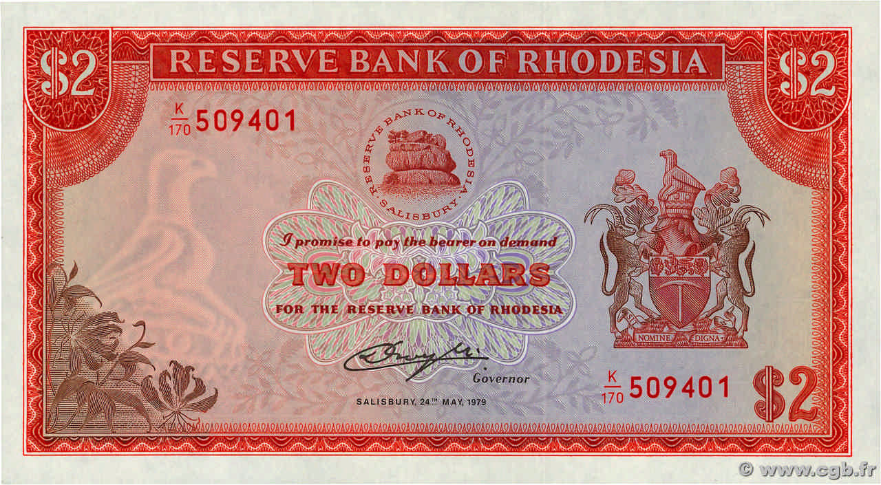 2 Dollars RHODÉSIE  1979 P.39b NEUF