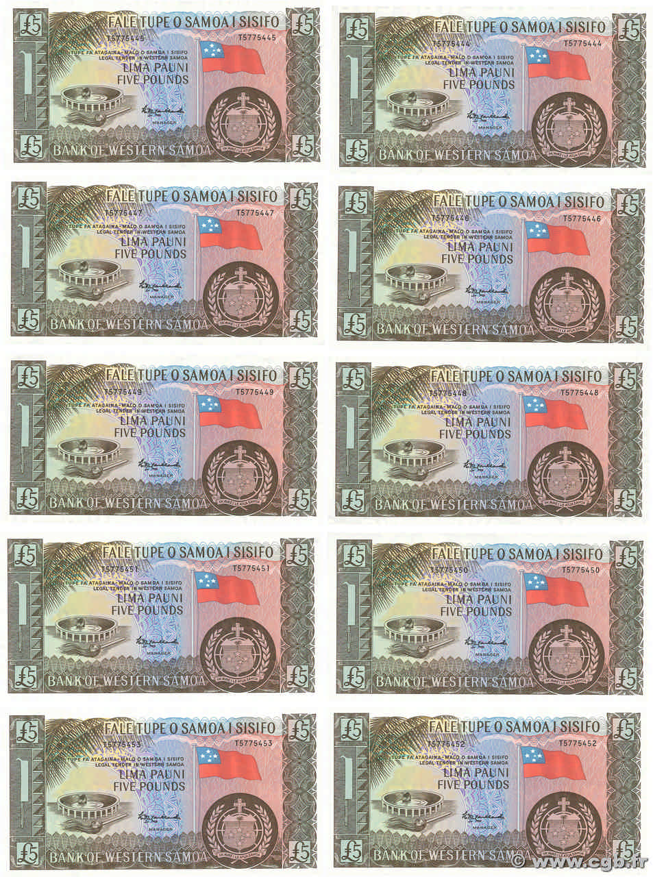 5 Pounds Consécutifs SAMOA  1963 P.15CS SC+