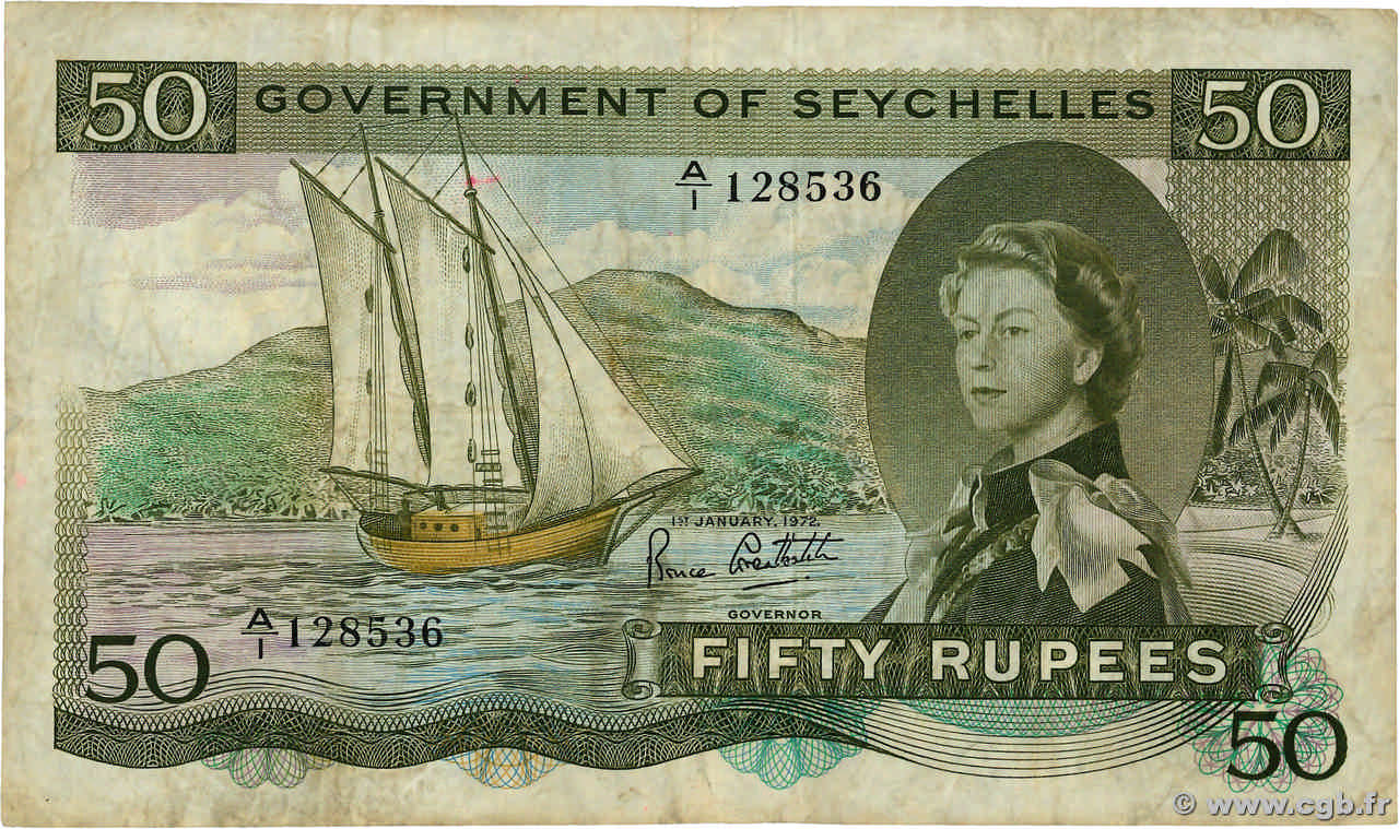 50 Rupees SEYCHELLES  1972 P.17d TB