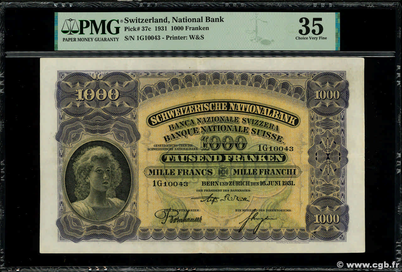 1000 Francs SUISSE  1931 P.37c MBC+