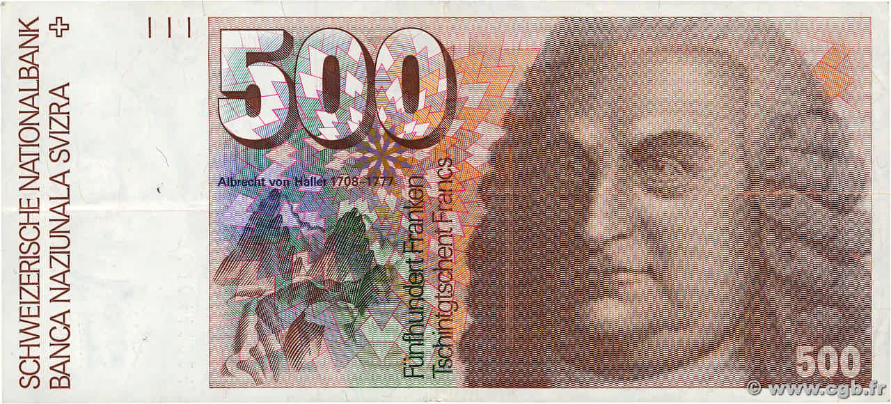 500 Francs SWITZERLAND  1986 P.58b VF-
