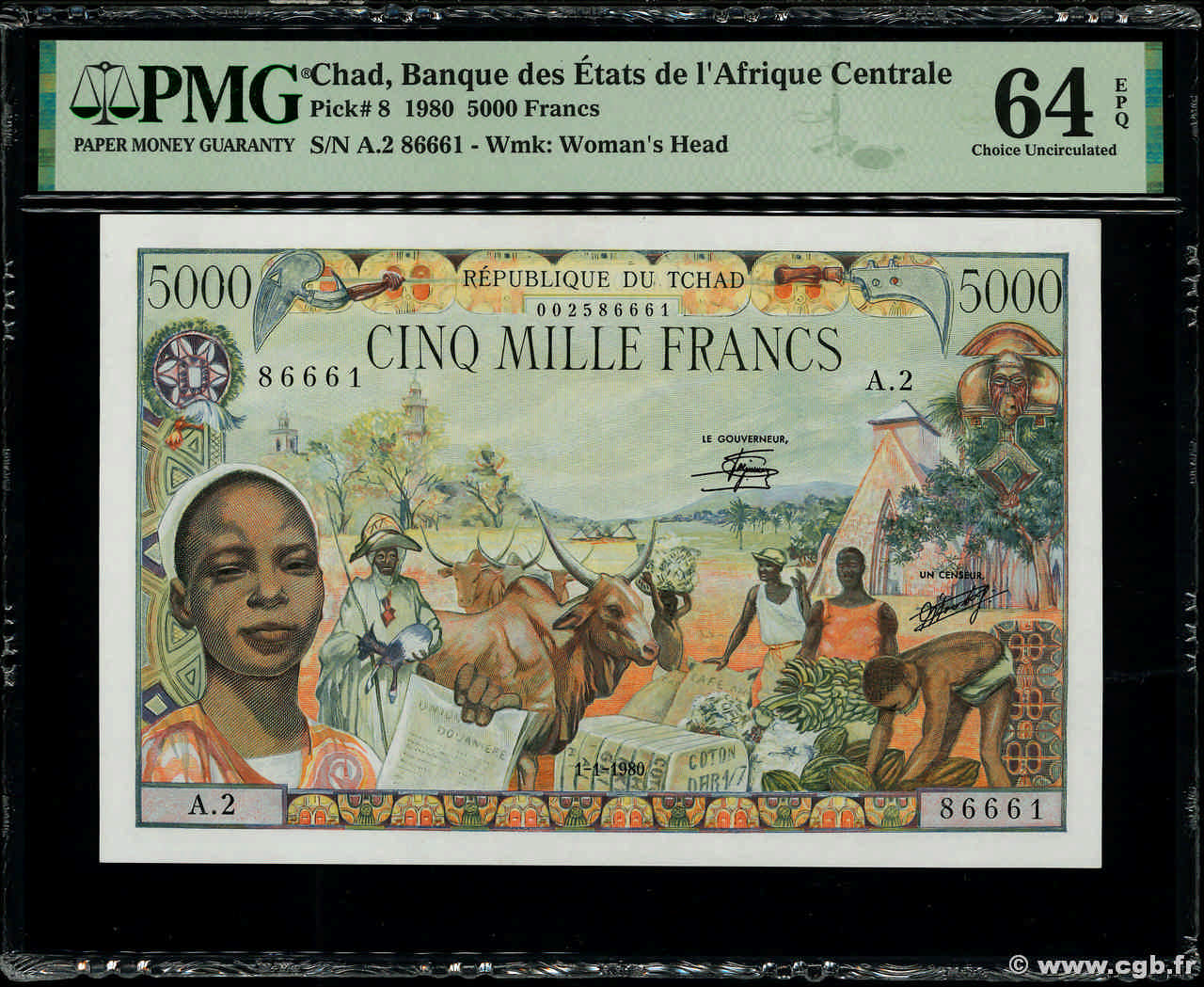 5000 Francs CHAD  1980 P.08 UNC-