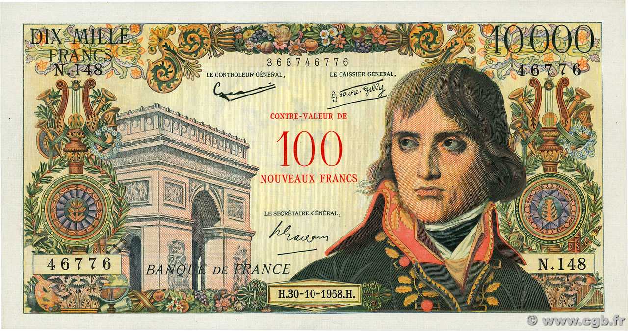 100 NF sur 10000 Francs BONAPARTE FRANCIA  1958 F.55.01 SPL+