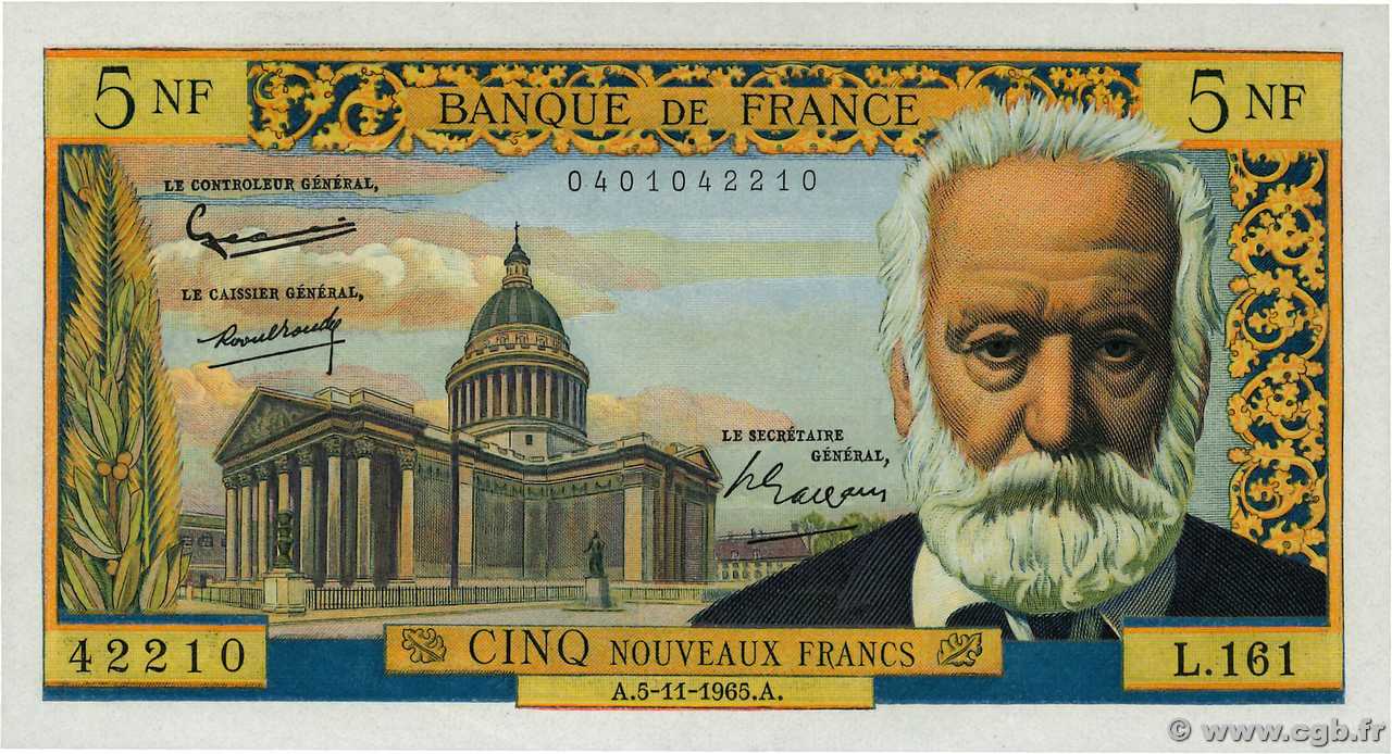 5 Nouveaux Francs VICTOR HUGO FRANCE  1965 F.56.21 SPL+