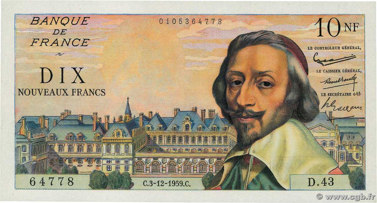 10 Nouveaux Francs RICHELIEU FRANCIA  1959 F.57.04 EBC+