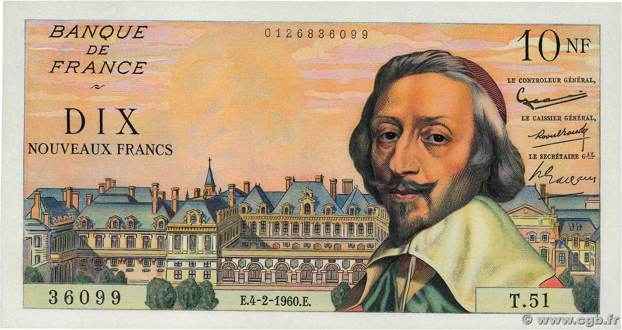 10 Nouveaux Francs RICHELIEU FRANCE  1960 F.57.05 SPL