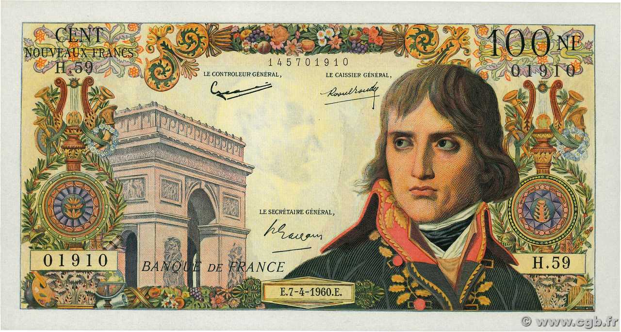 100 Nouveaux Francs BONAPARTE Numéro radar FRANCE  1960 F.59.06 UNC-