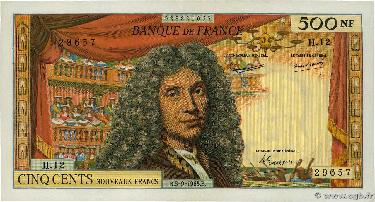 500 Nouveaux Francs MOLIÈRE FRANCE  1963 F.60.05 XF+