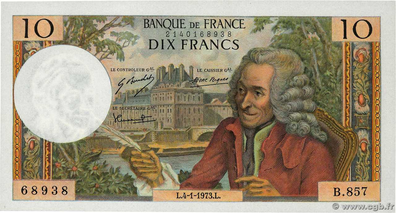 10 Francs VOLTAIRE FRANCIA  1973 F.62.60 AU+