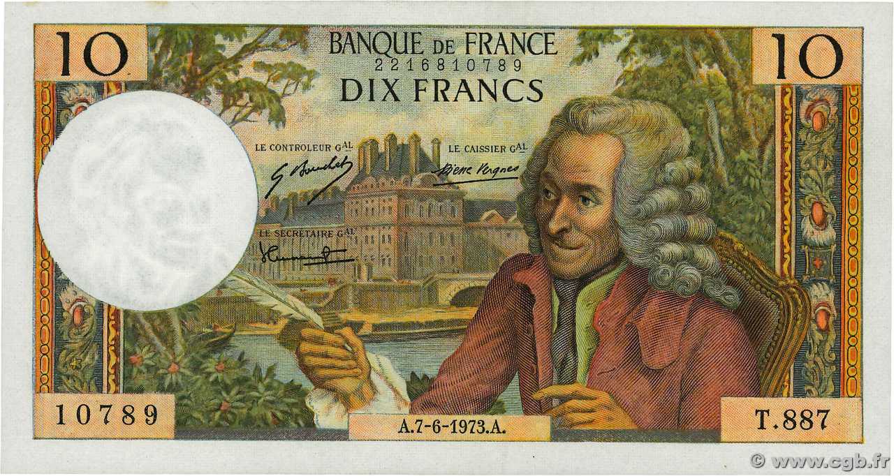 10 Francs VOLTAIRE FRANKREICH  1973 F.62.62 fST