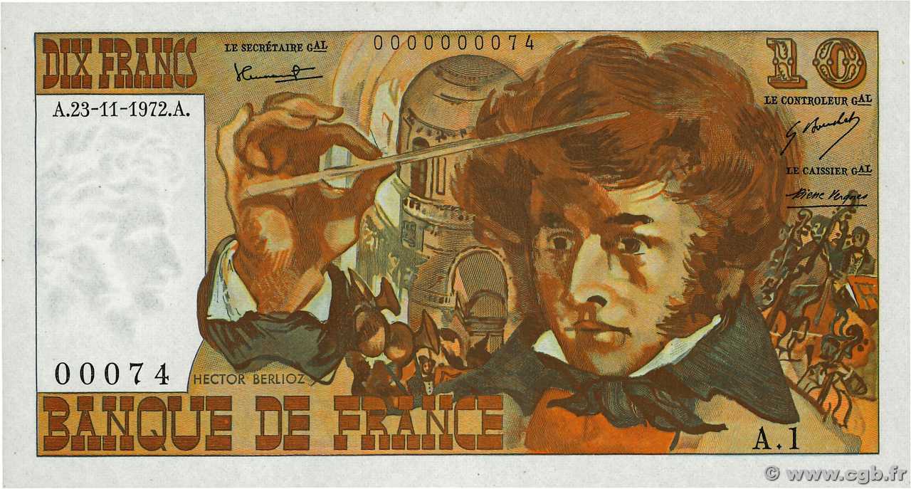 10 Francs BERLIOZ Petit numéro FRANCIA  1972 F.63.01A1 FDC