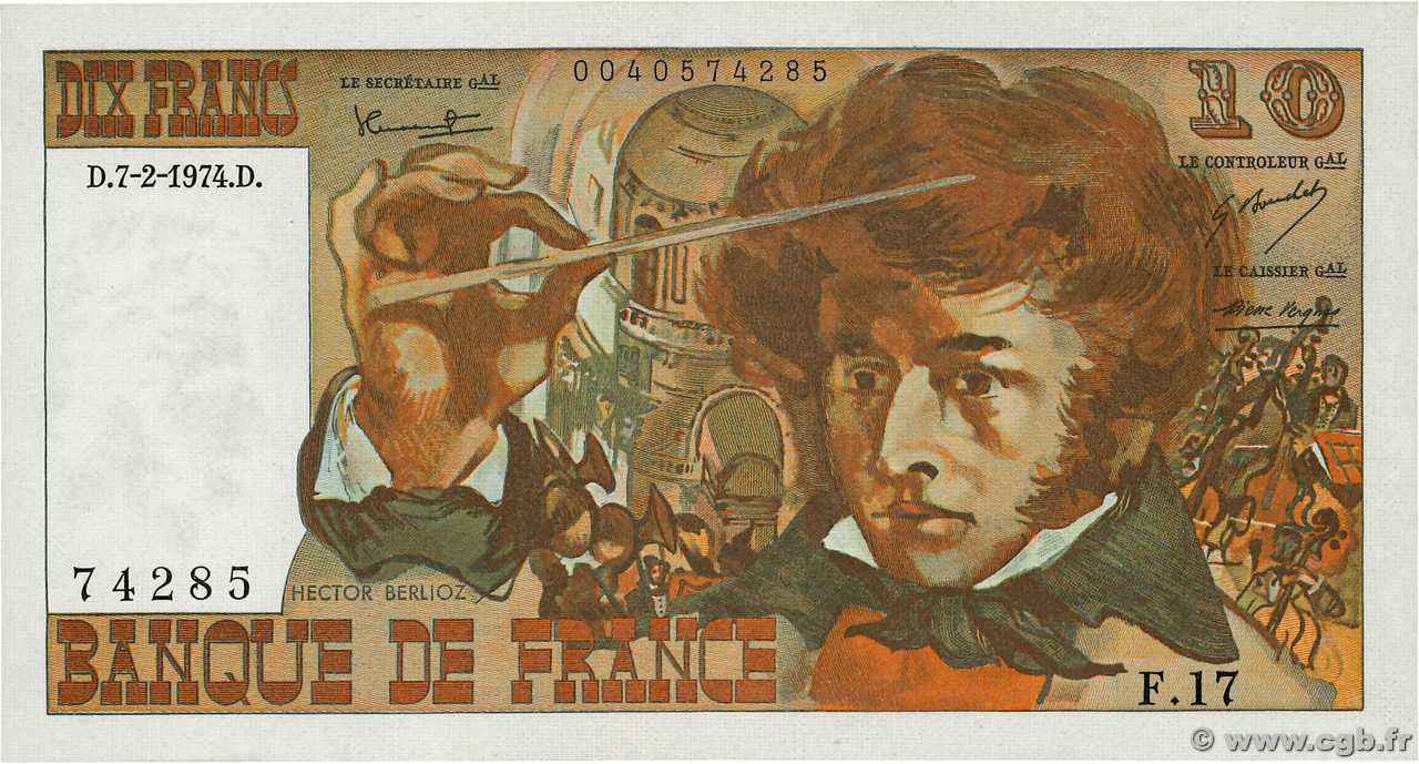 10 Francs BERLIOZ FRANCE  1974 F.63.03 AU