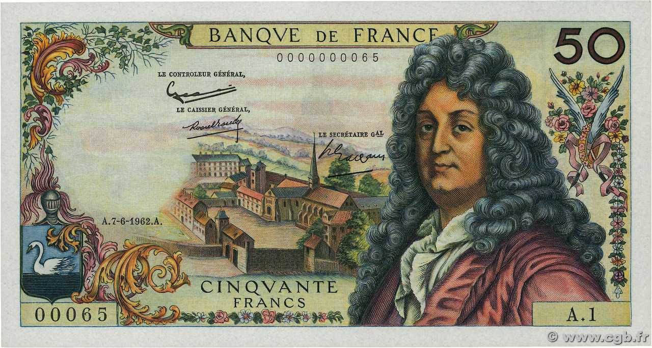 50 Francs RACINE Petit numéro FRANKREICH  1962 F.64.01A1 ST