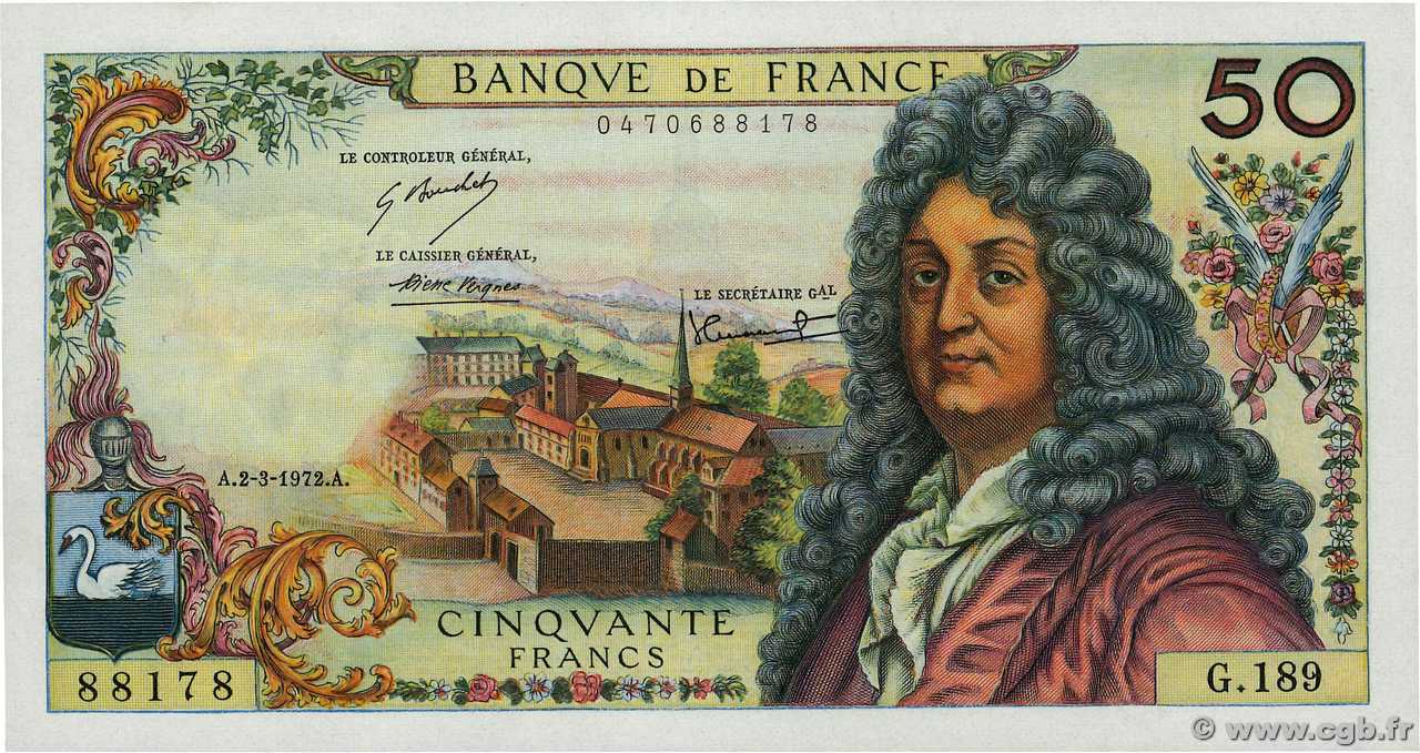 50 Francs RACINE FRANCIA  1972 F.64.20 q.FDC