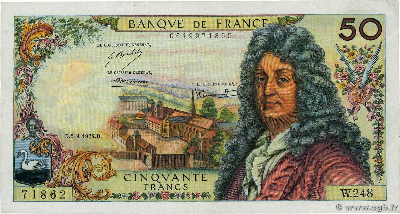 50 Francs RACINE FRANKREICH  1974 F.64.27 fVZ
