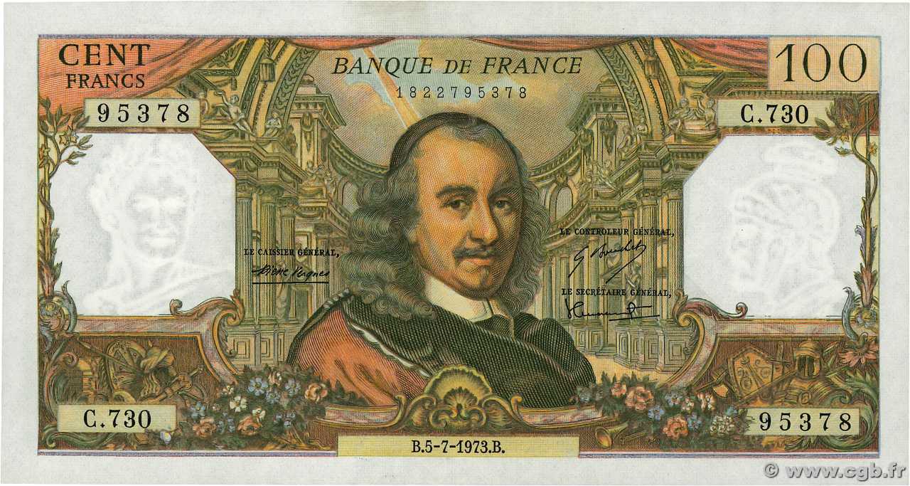 100 Francs CORNEILLE FRANKREICH  1973 F.65.43 VZ+