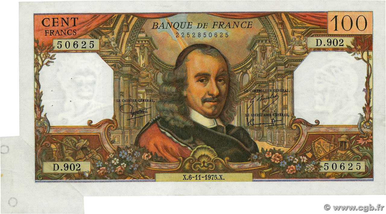 100 Francs CORNEILLE Fauté FRANCIA  1975 F.65.50 q.SPL